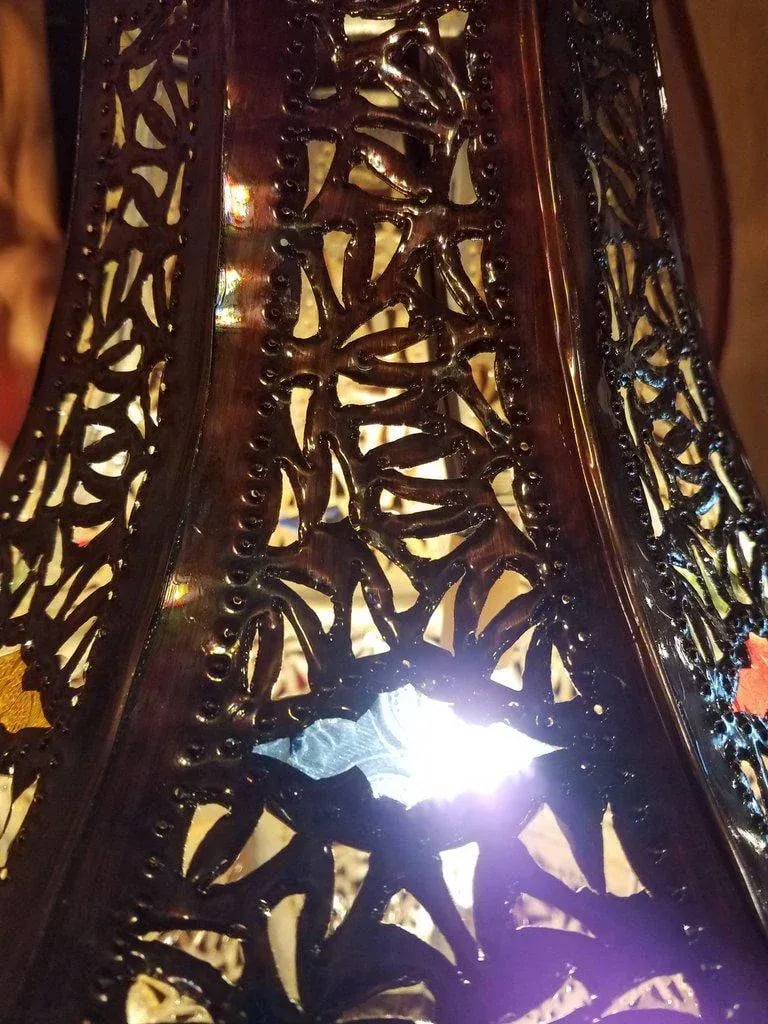 Turkish Moroccan Handmade Copper Finish Multi-Color Glass Metal Lantern - 3