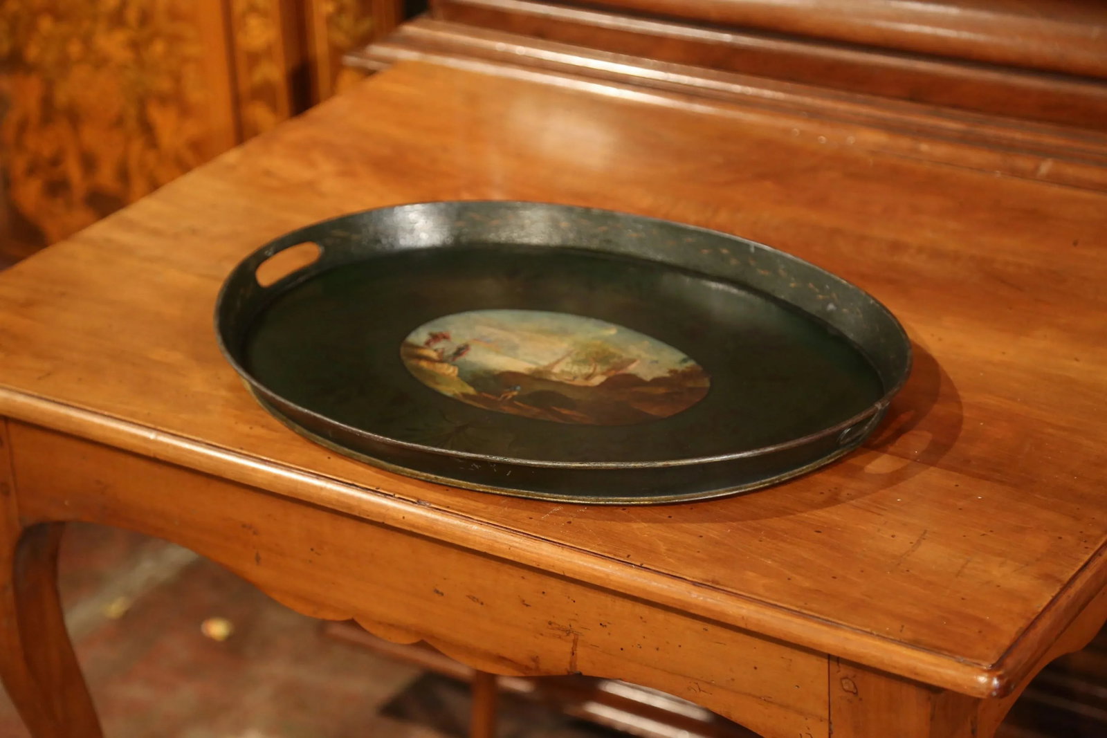 19th Century French Napoleon III Hand-Painted Tole Tray With Coastline and Cliff - 4