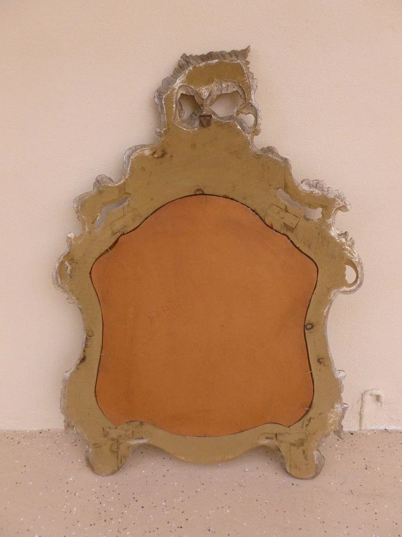 Mid-Century Italian Palazzo Silver Leaf Cartouche Mirror - 2