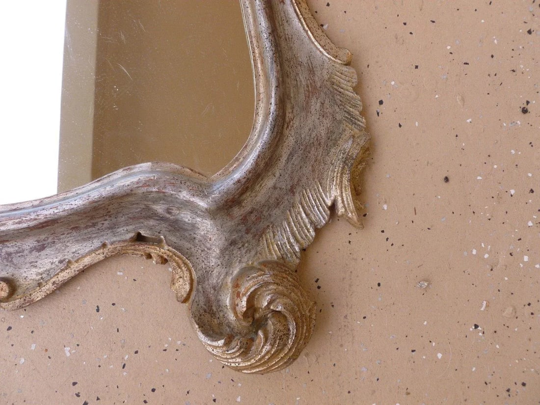 Mid-Century Italian Palazzo Silver Leaf Cartouche Mirror - 4