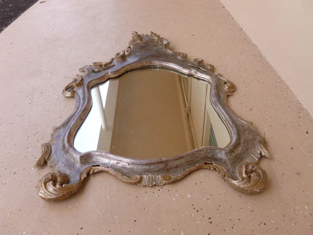 Mid-Century Italian Palazzo Silver Leaf Cartouche Mirror - 5