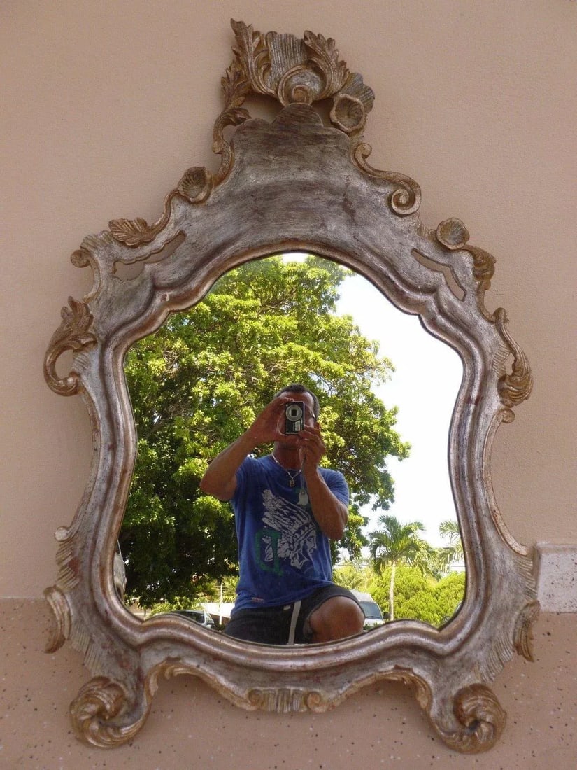 Mid-Century Italian Palazzo Silver Leaf Cartouche Mirror - 6