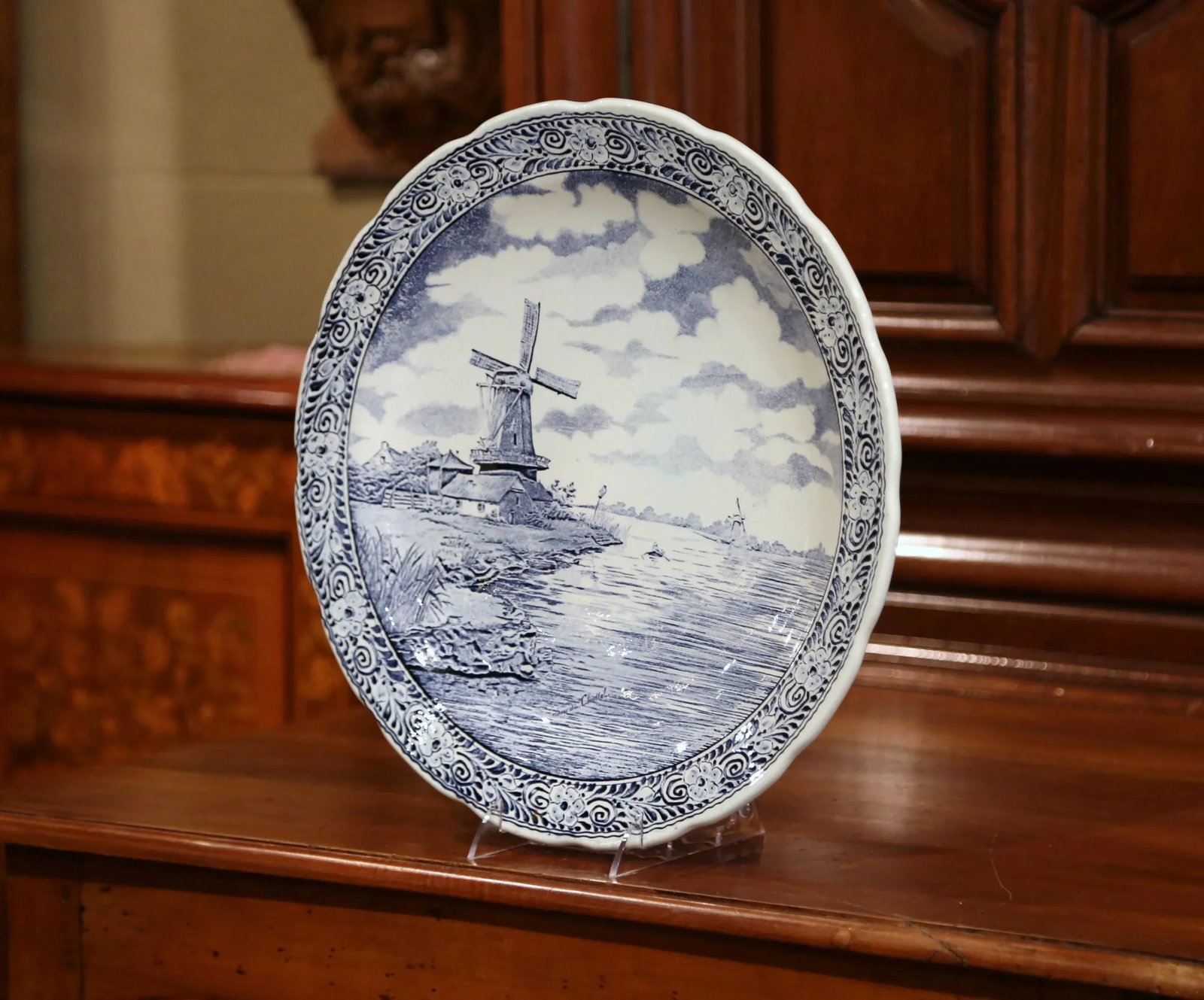 Mid-Century Dutch Hand-Painted Bosh Delft Platter With Pastoral Scene - 2