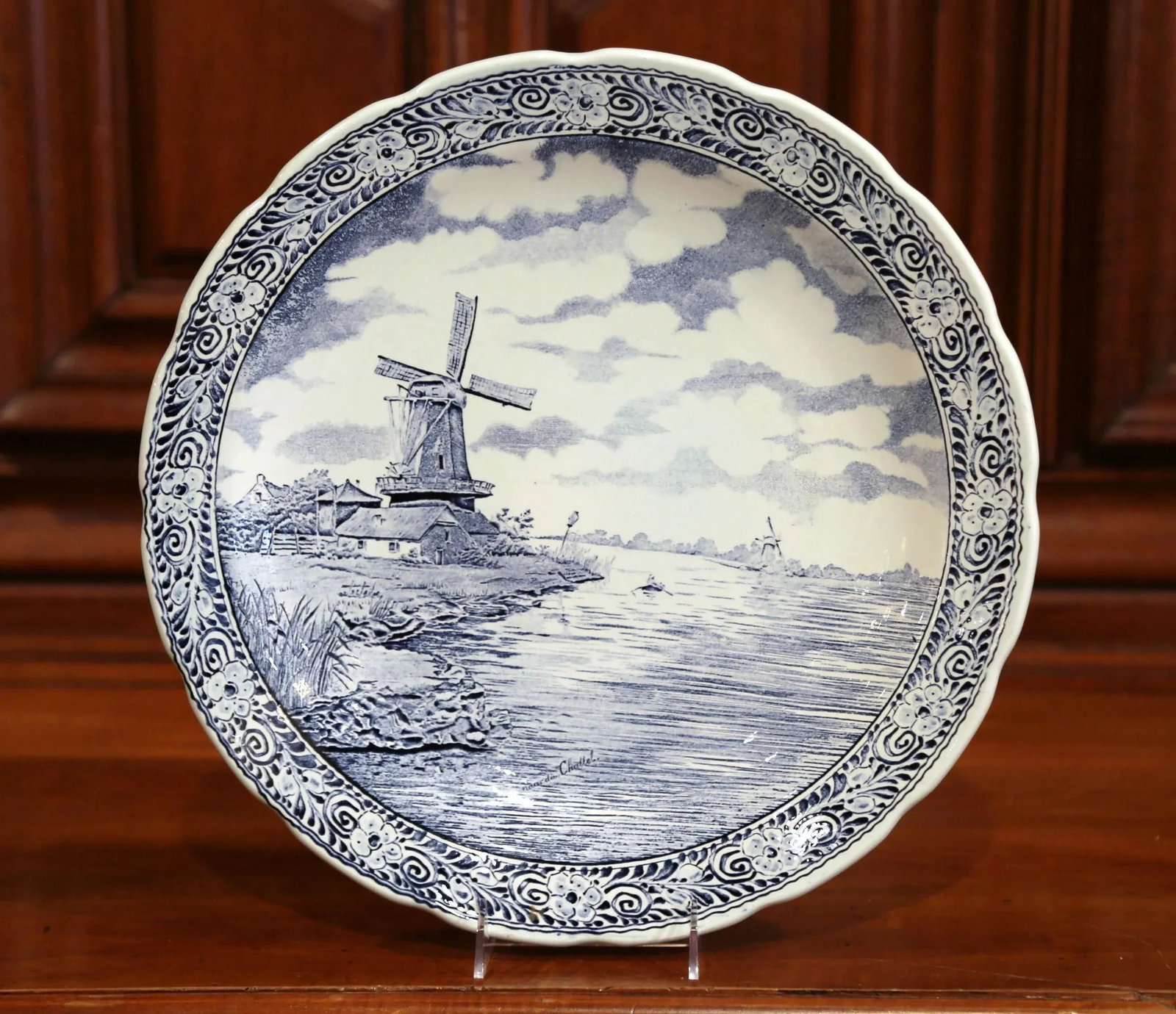 Mid-Century Dutch Hand-Painted Bosh Delft Platter With Pastoral Scene - 8