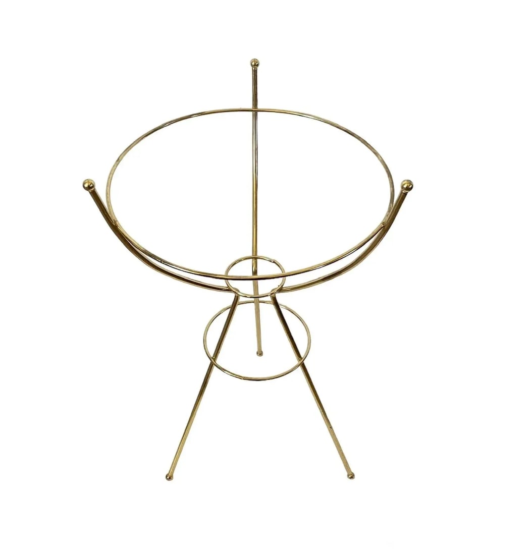 Mid Century Modern Bullet Planter Atomic Smoke Gray Metallic Gold Fleck Brass Tone Plant Stand - 3