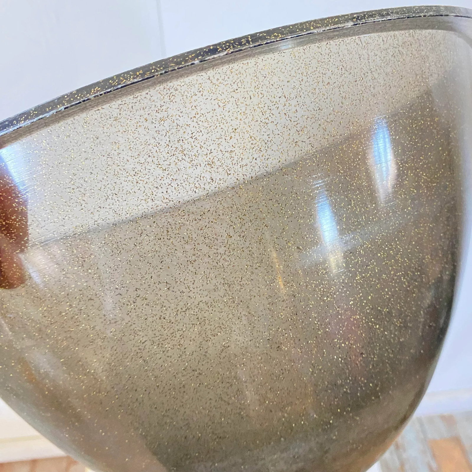 Mid Century Modern Bullet Planter Atomic Smoke Gray Metallic Gold Fleck Brass Tone Plant Stand - 8