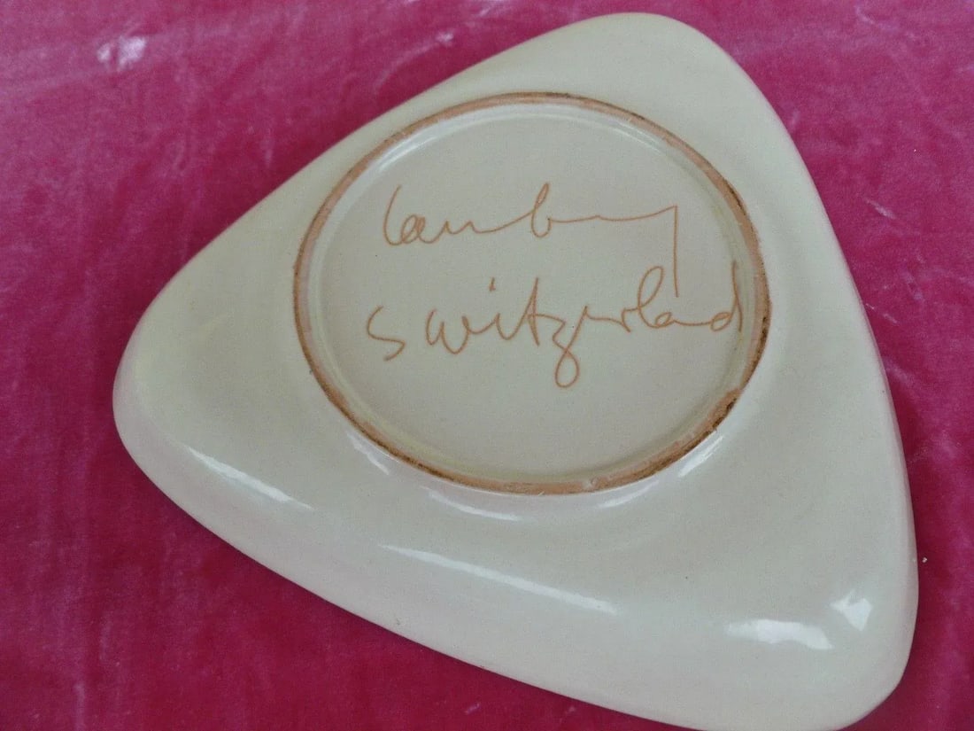 1960s Vintage Philippe Lambercy Studio Pottery Tri-Corner Dish - 4