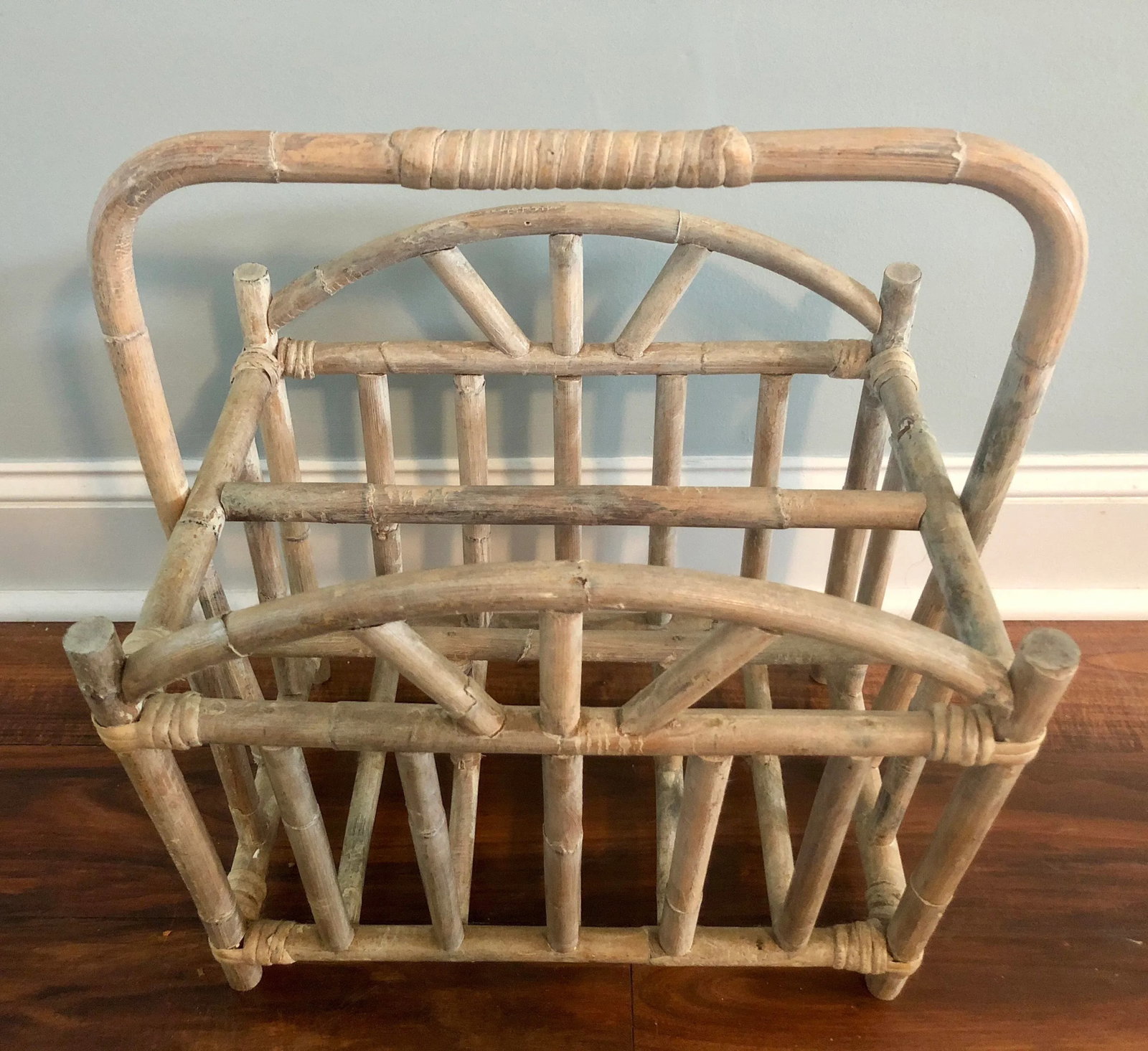 Glazed and Whitewashed Bamboo Rattan Magazine Rack - 4