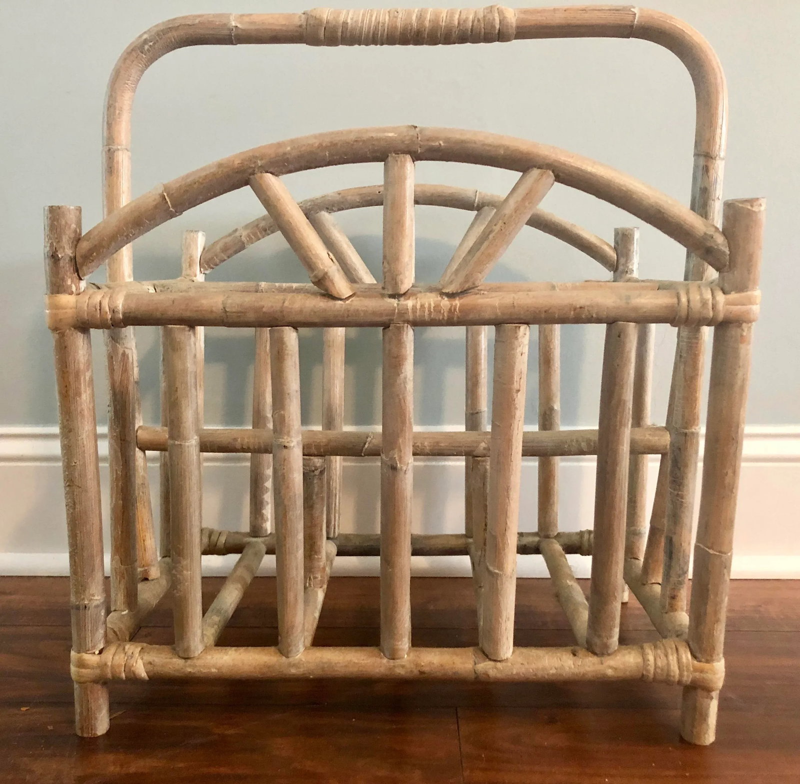 Glazed and Whitewashed Bamboo Rattan Magazine Rack - 6
