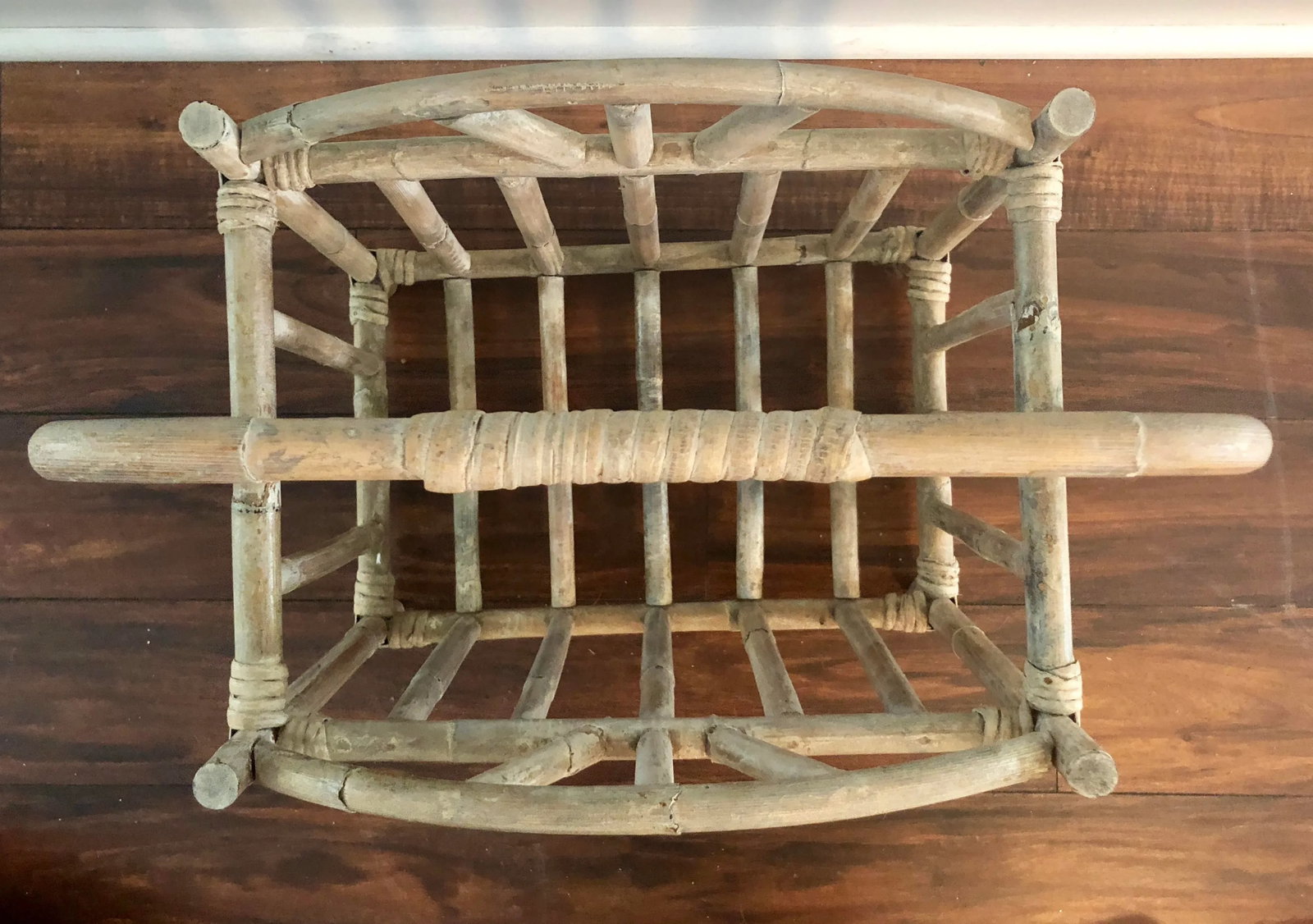 Glazed and Whitewashed Bamboo Rattan Magazine Rack - 7