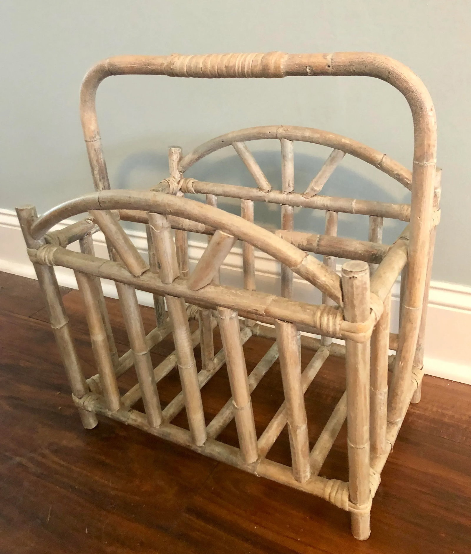 Glazed and Whitewashed Bamboo Rattan Magazine Rack - 9
