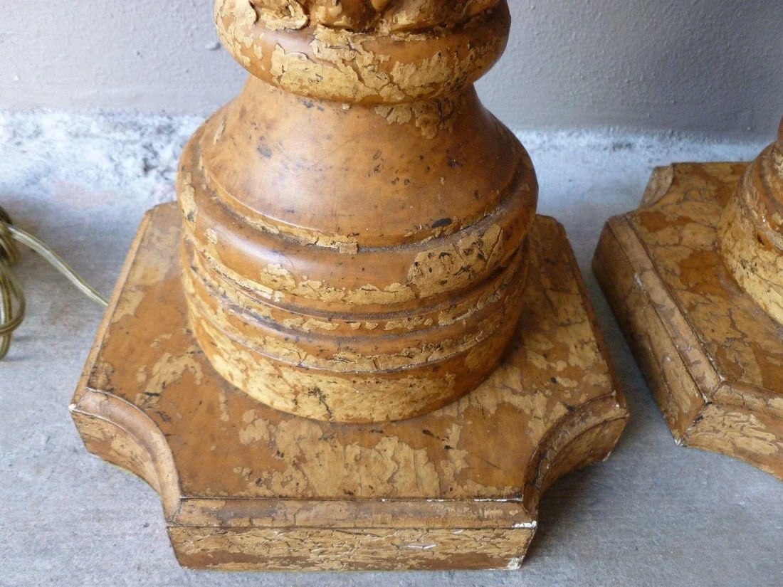 1970s Italian Haute Design Carved Wood Pineapple Lamps - a Pair - 7