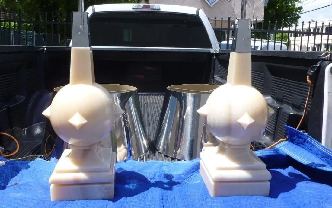 1970s Vintage Arthur Pani Style Onyx Lamps & Chrome Shades - a Pair - 8