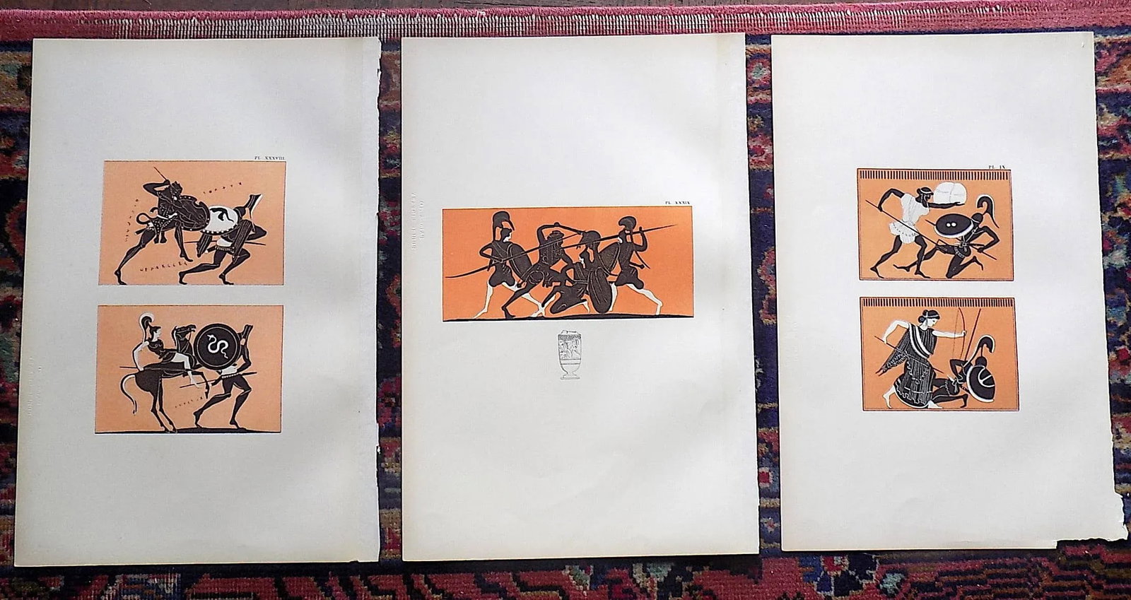 Antique Early 19th Century Large Folio Neoclassical Greek Vase Motif Lithographs - Set of 3 - 6