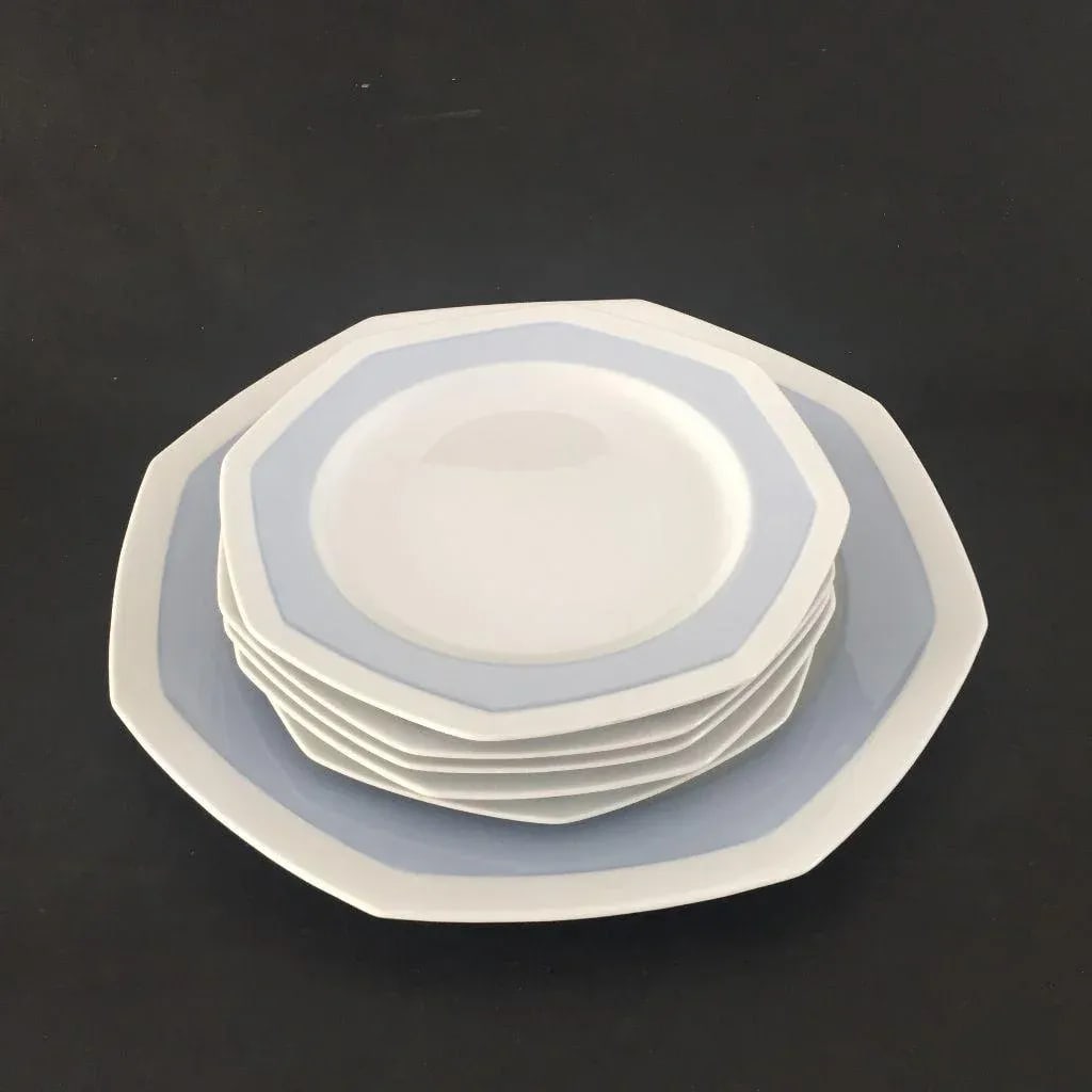 Vintage Mikasa Porcelain Sky Blue & White Plates - Set of 6 - 2