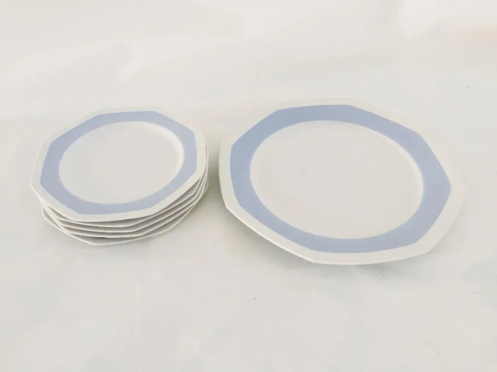 Vintage Mikasa Porcelain Sky Blue & White Plates - Set of 6 - 5