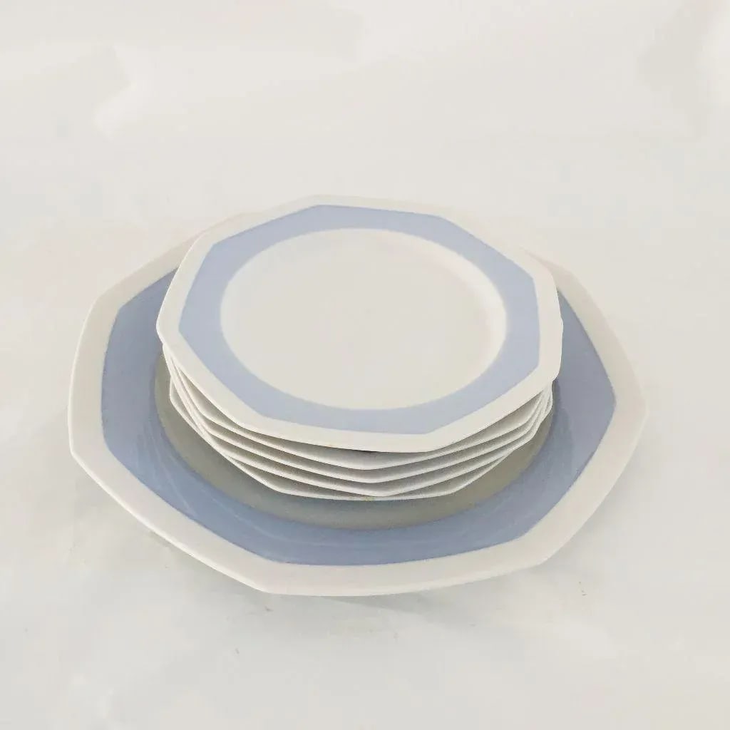 Vintage Mikasa Porcelain Sky Blue & White Plates - Set of 6 - 7