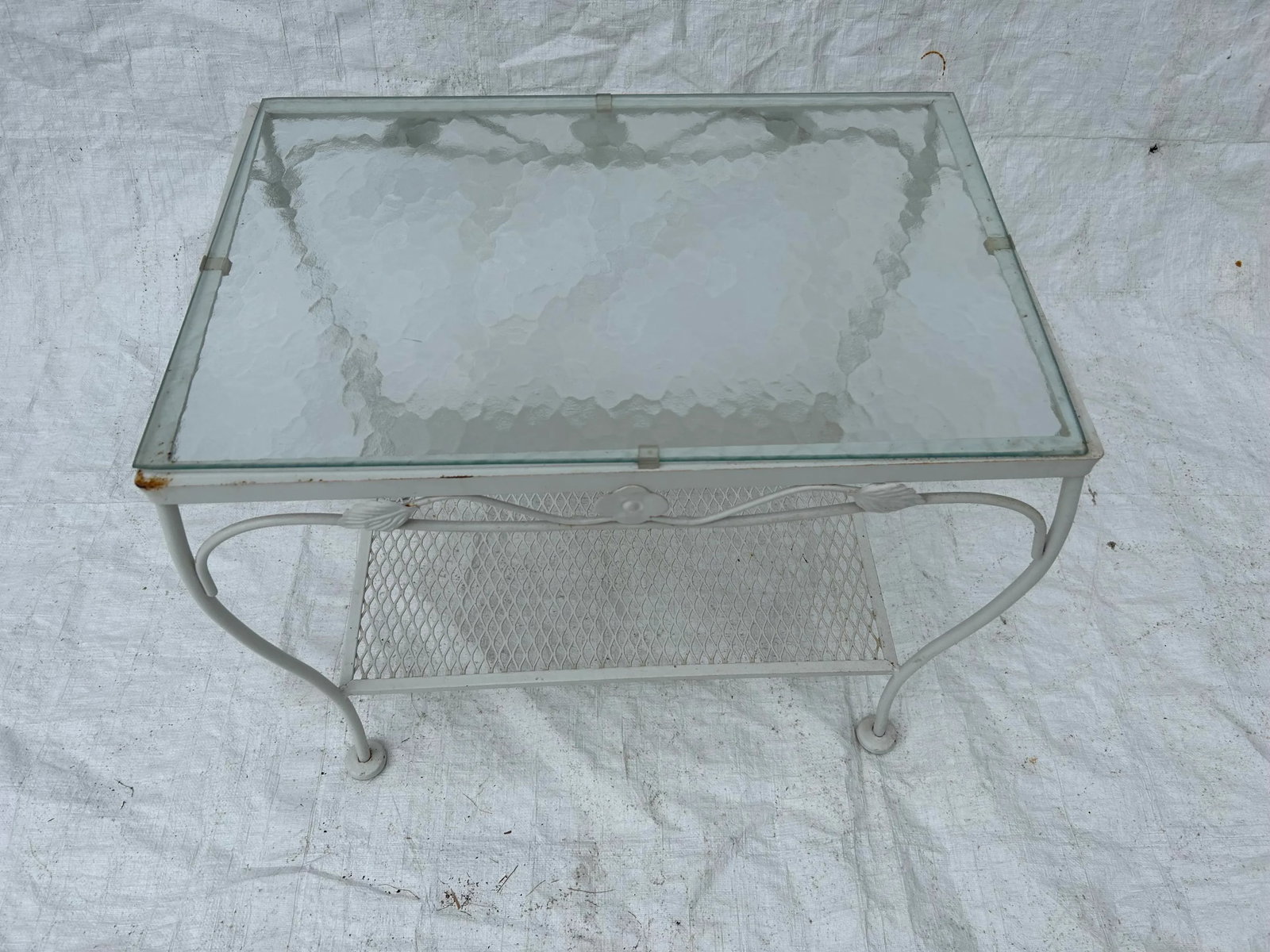 1970s Vintage Wrought Iron Glass Top Outdoor Table - 2