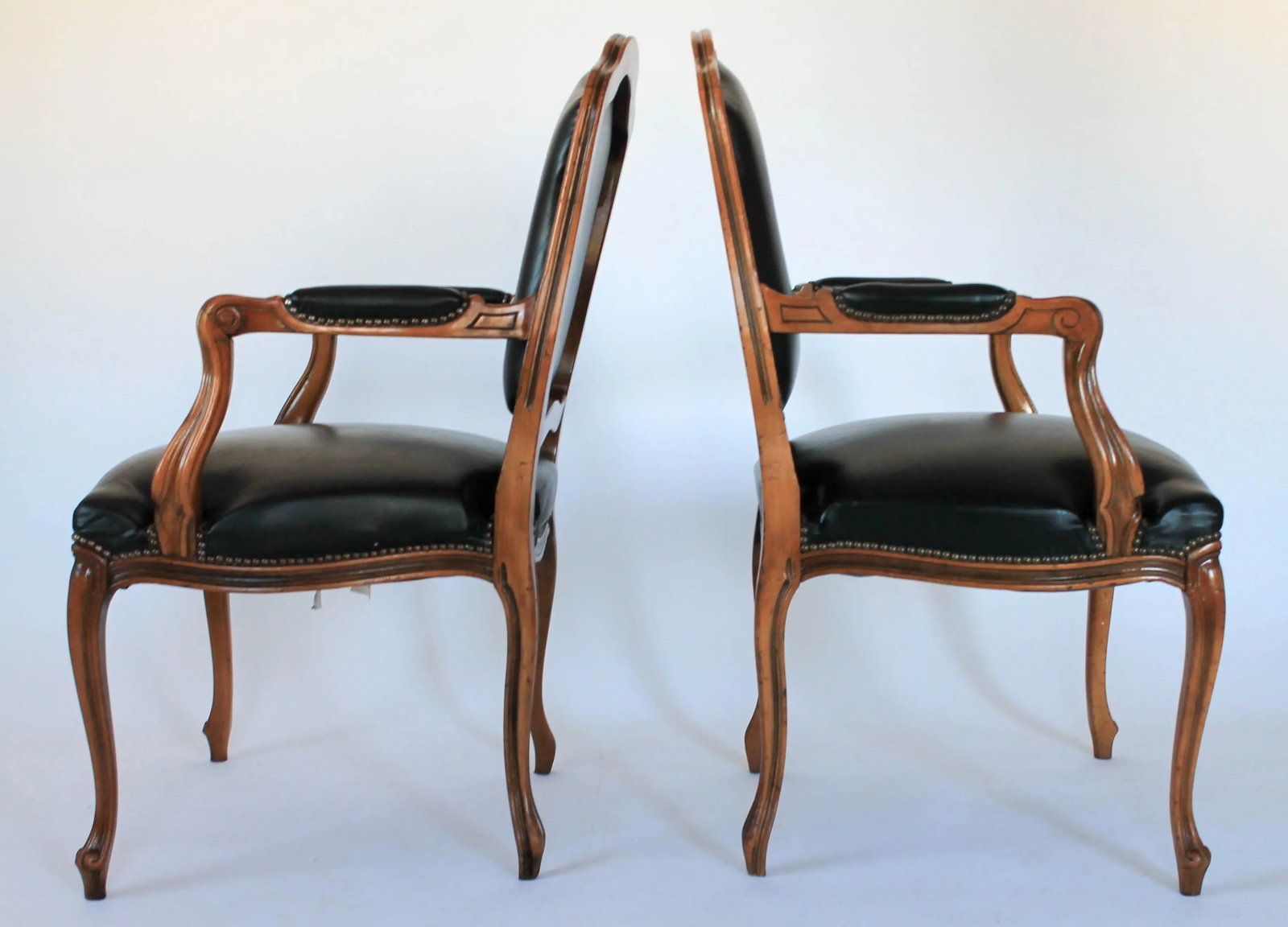 Chateau d'Ax French Louis XV Style Leather Fauteuil Arm Chairs - a Pair - 4
