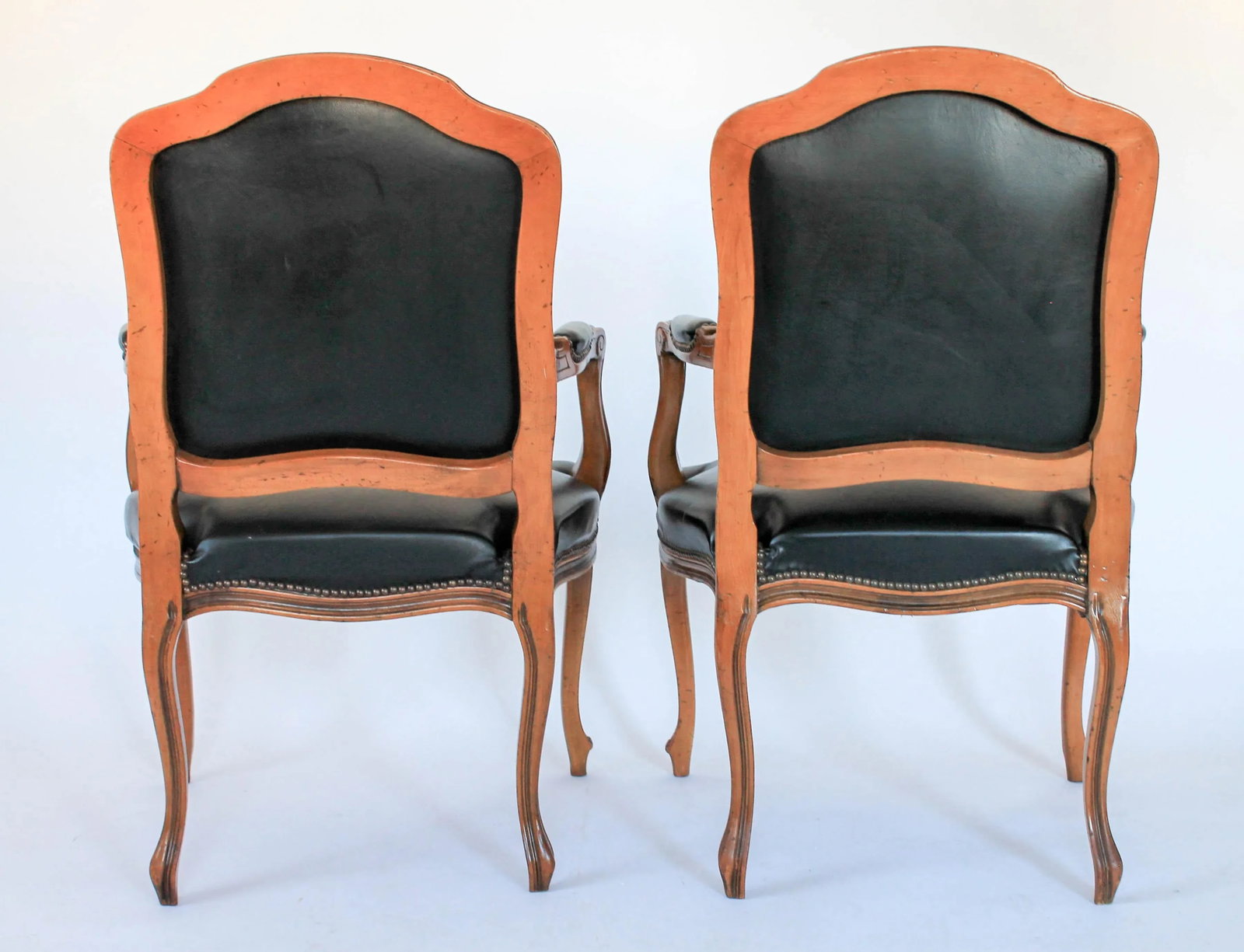 Chateau d'Ax French Louis XV Style Leather Fauteuil Arm Chairs - a Pair - 5