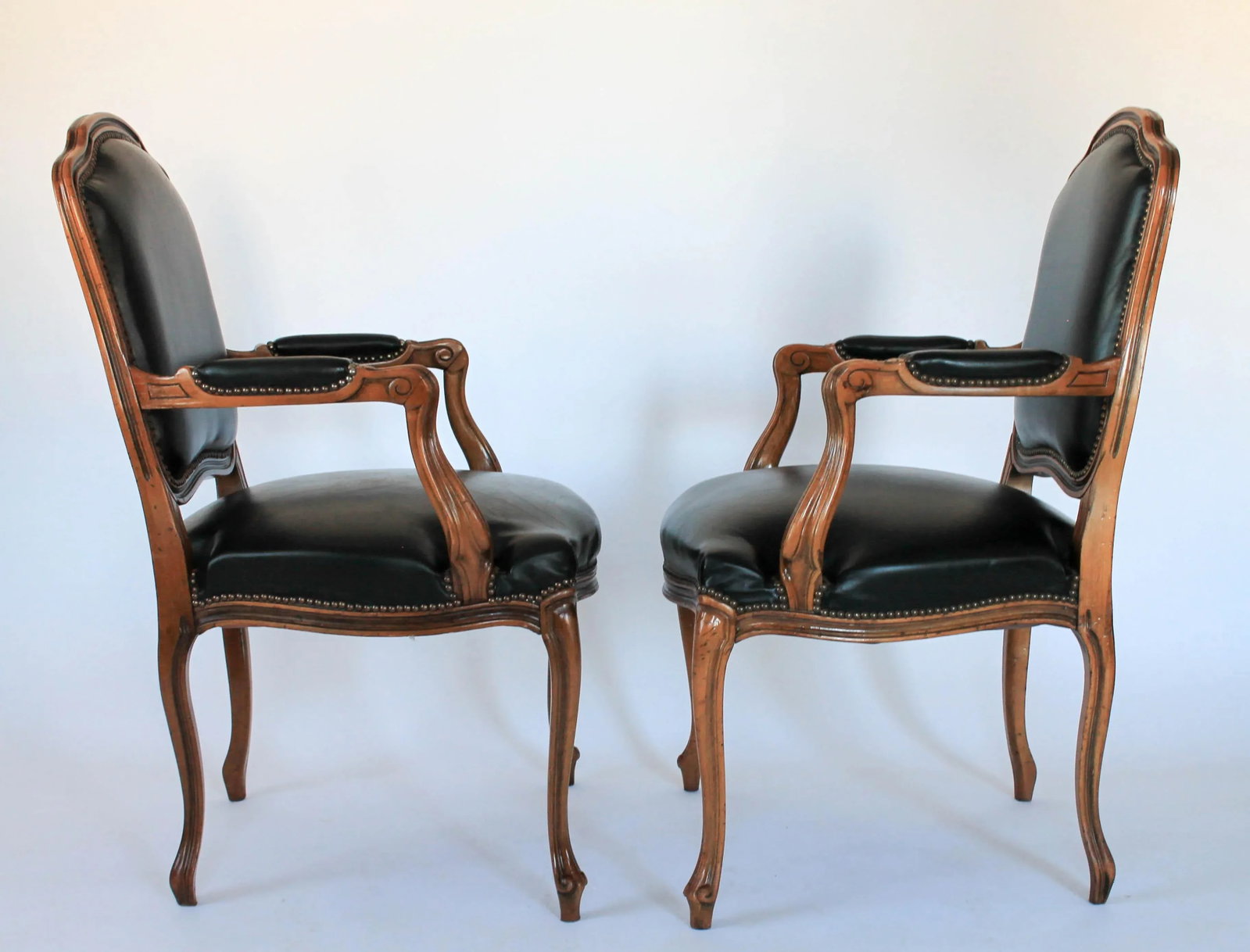 Chateau d'Ax French Louis XV Style Leather Fauteuil Arm Chairs - a Pair - 6