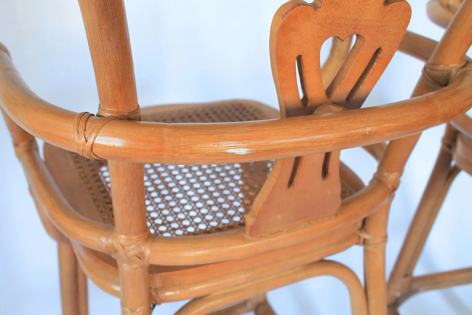 Vintage Rattan Chinoiserie Pagoda Top Barstools With Cane Seats - a Pair - 12