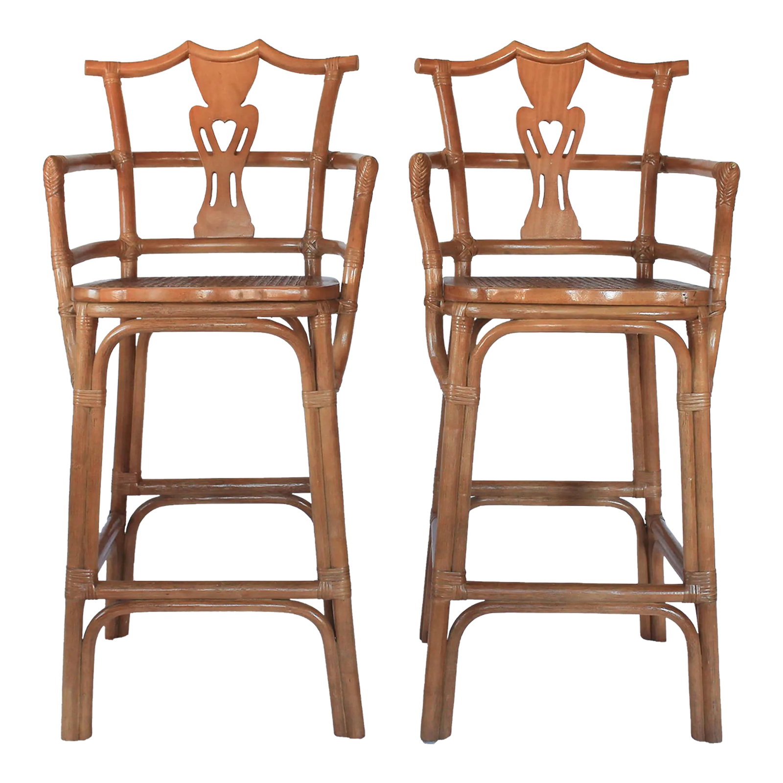 Vintage Rattan Chinoiserie Pagoda Top Barstools With Cane Seats - a Pair (1 of 12)