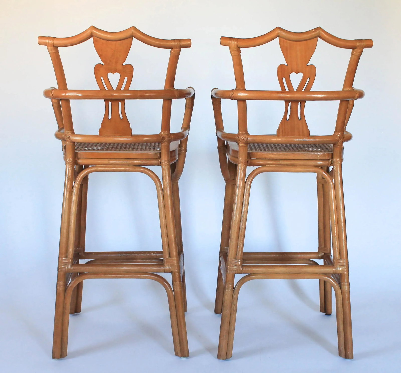 Vintage Rattan Chinoiserie Pagoda Top Barstools With Cane Seats - a Pair - 5