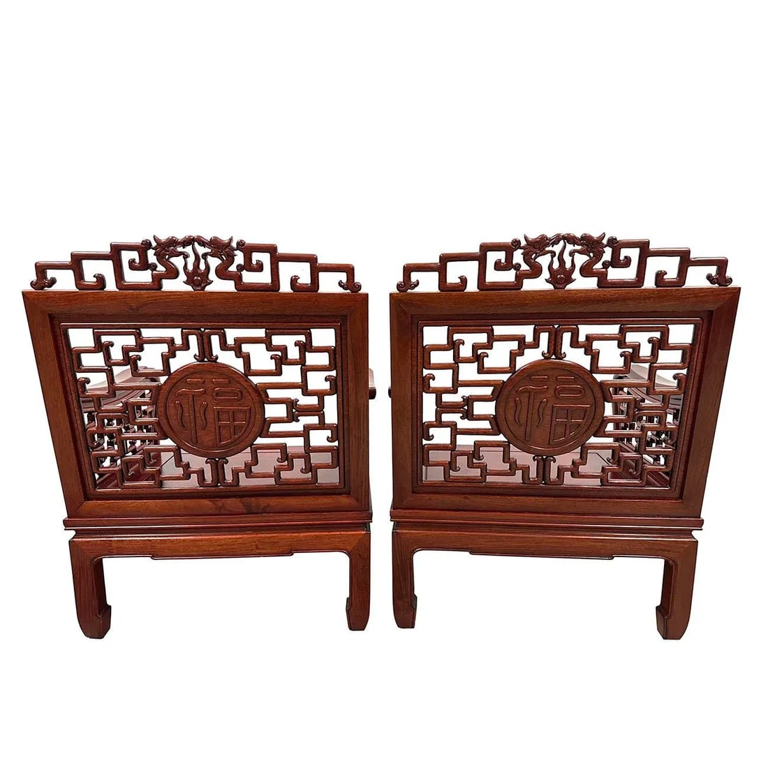Mid 20th Century Vintage Chinese Carved Rosewood Living Room Chairs Set - 11
