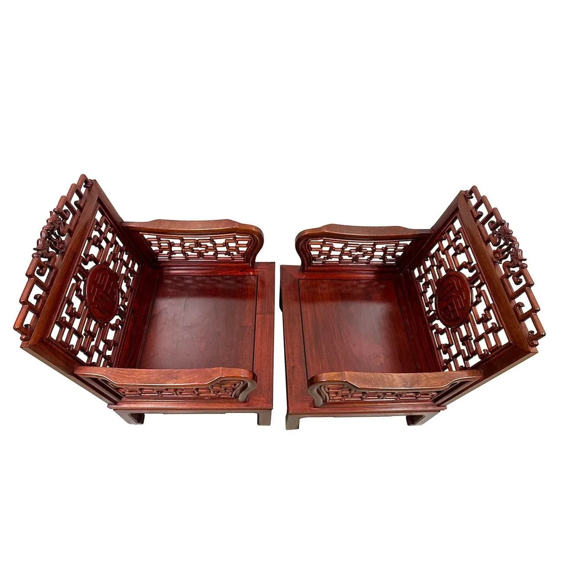 Mid 20th Century Vintage Chinese Carved Rosewood Living Room Chairs Set - 5