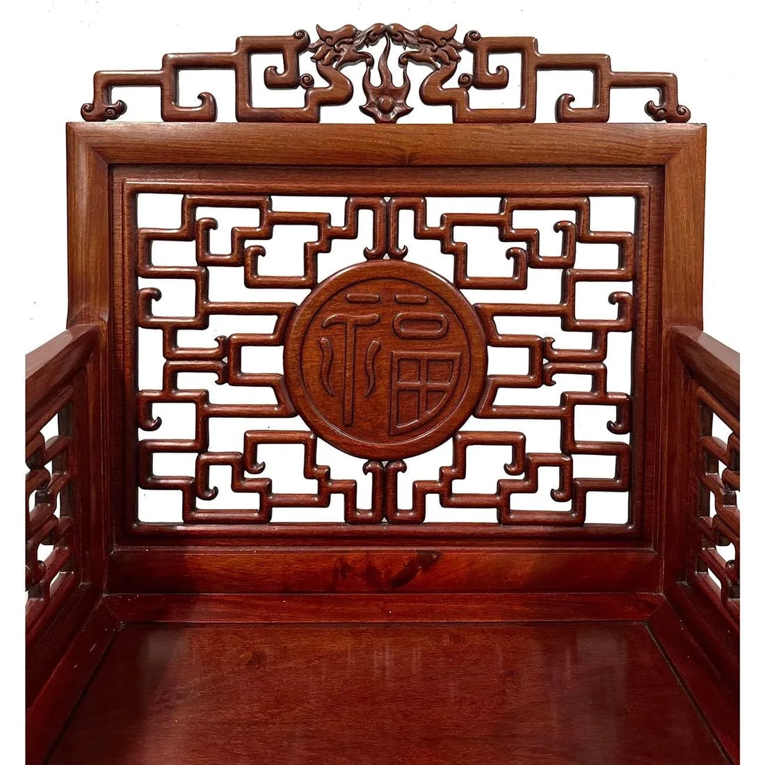 Mid 20th Century Vintage Chinese Carved Rosewood Living Room Chairs Set - 7