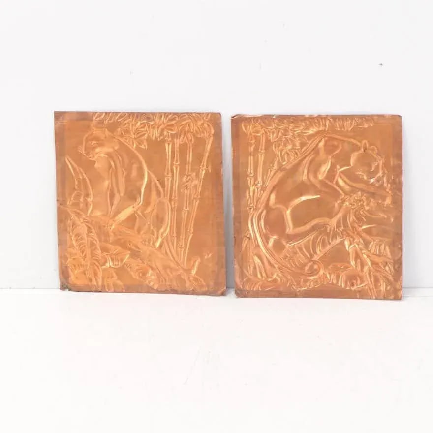 Vintage Original Mid 20th Century Art Moderne Hammered Copper Mixed Media Jaguar Wall Art - 11
