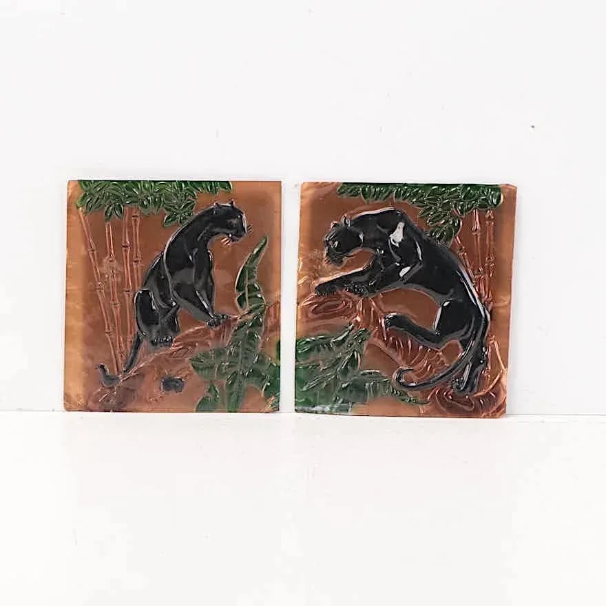 Vintage Original Mid 20th Century Art Moderne Hammered Copper Mixed Media Jaguar Wall Art - 8
