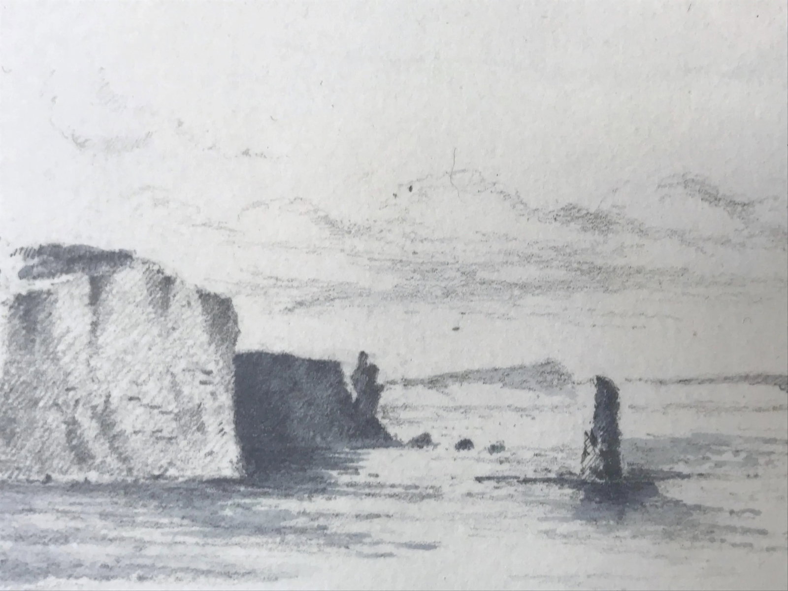 Antique English Graphite Seascape Drawing With Watercolor Wash - 4
