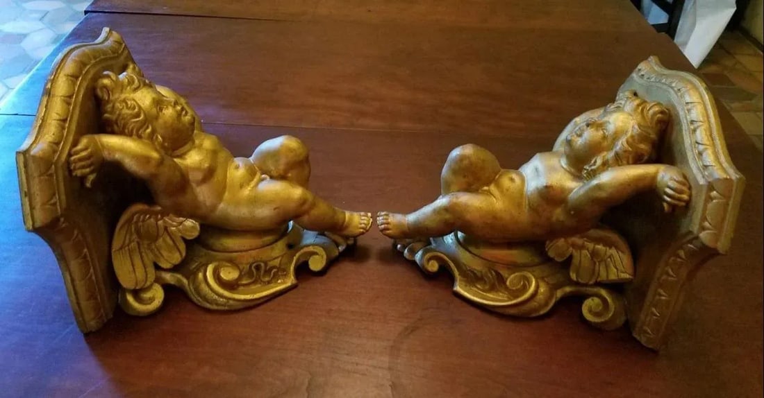 19th Century Italian Barretti Florence Carved Wood Angel Shelves - a Pair - 4