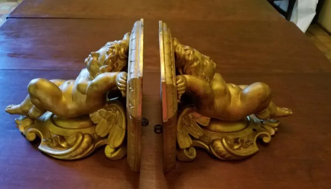 19th Century Italian Barretti Florence Carved Wood Angel Shelves - a Pair - 5