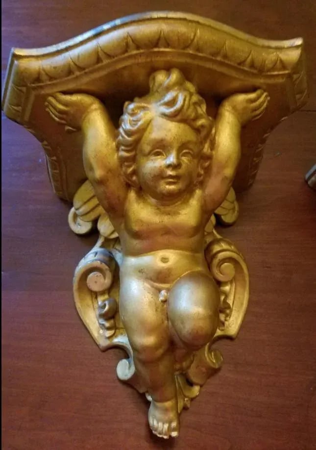 19th Century Italian Barretti Florence Carved Wood Angel Shelves - a Pair - 6