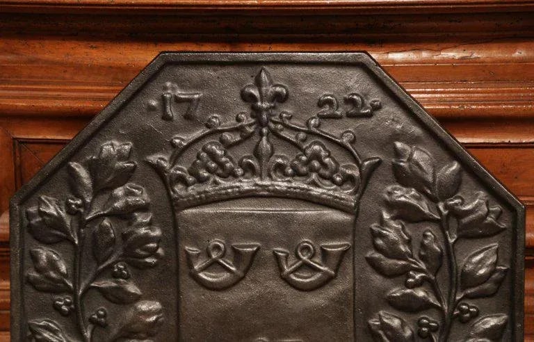 19th Century French Cast Iron Fireback With Crowned Coat of Arms - 2