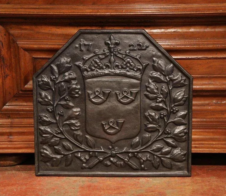 19th Century French Cast Iron Fireback With Crowned Coat of Arms - 3