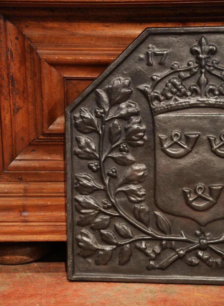 19th Century French Cast Iron Fireback With Crowned Coat of Arms - 4
