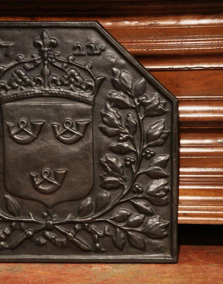 19th Century French Cast Iron Fireback With Crowned Coat of Arms - 5