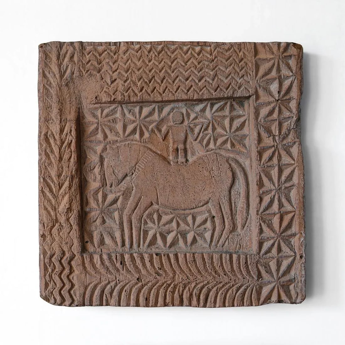 Mid-Century Evelyn Ackerman Style Relief Faux Wood Carving Wall Hanging of Primitive Man on Horse - 11