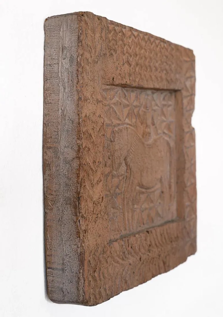 Mid-Century Evelyn Ackerman Style Relief Faux Wood Carving Wall Hanging of Primitive Man on Horse - 4