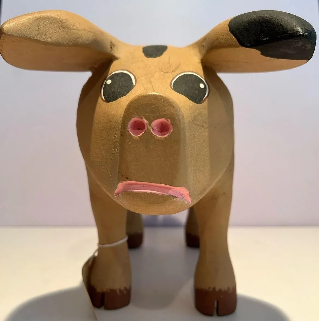 Vintage Rory Alvarez Folk Art Cottonwood Pig Large Figure, Made in New Mexico - 3