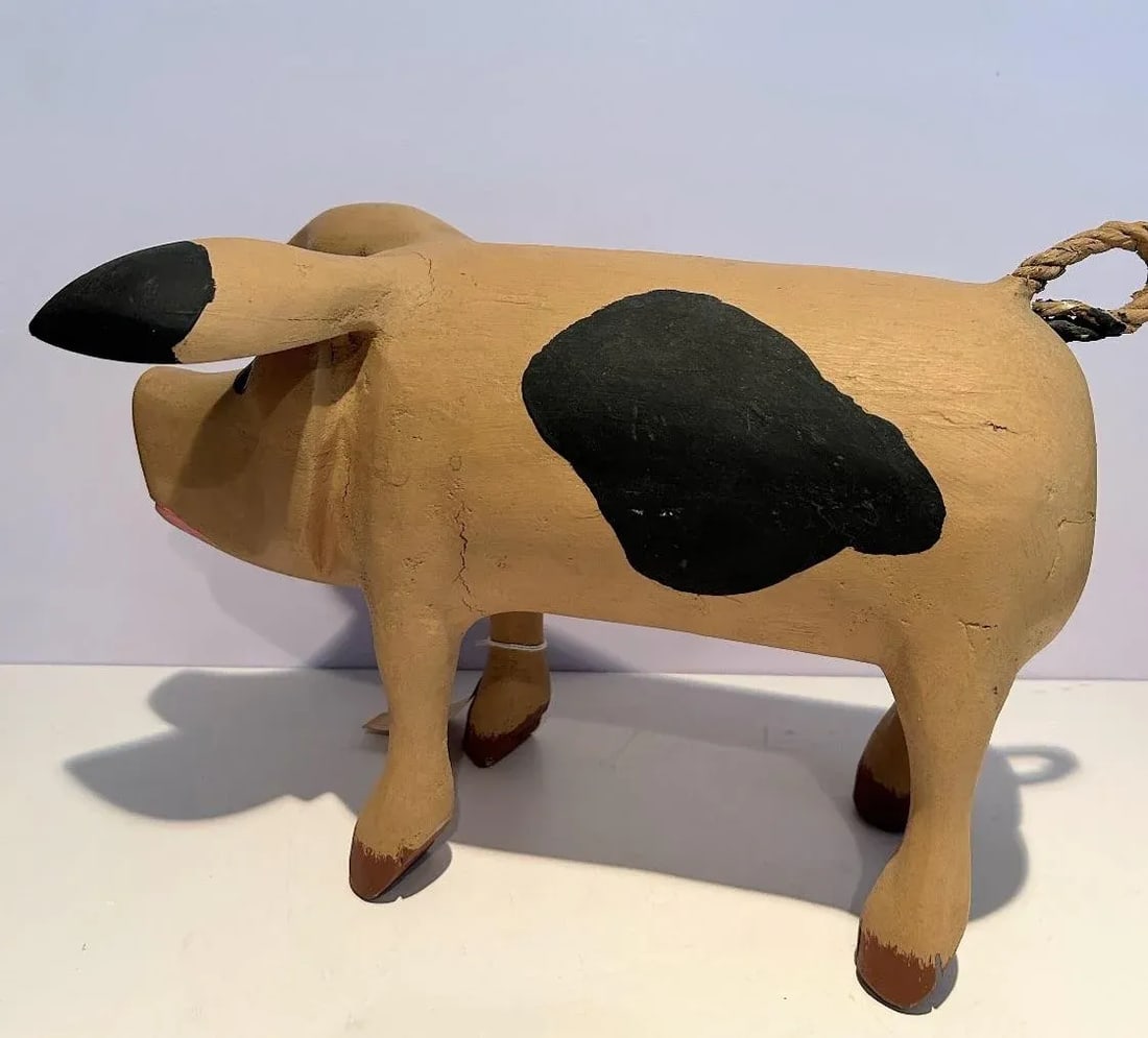 Vintage Rory Alvarez Folk Art Cottonwood Pig Large Figure, Made in New Mexico - 4