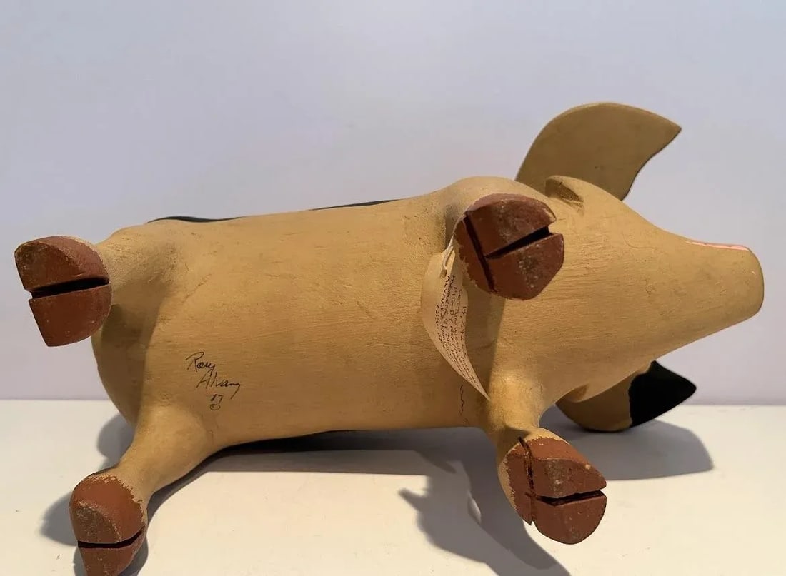Vintage Rory Alvarez Folk Art Cottonwood Pig Large Figure, Made in New Mexico - 6