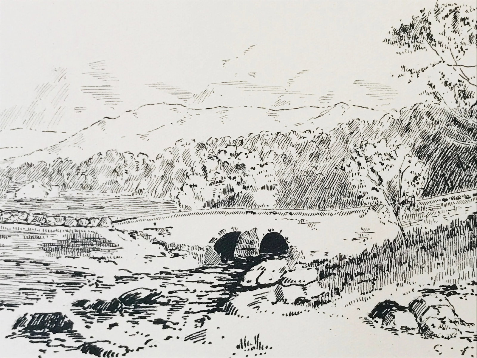 Antique English Landscape Drawing of Ffestiniog Wales - 5