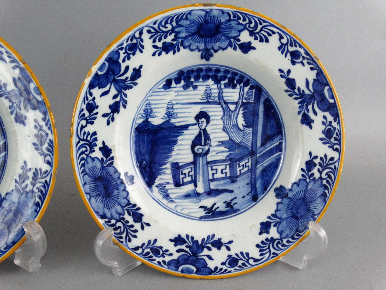 18th-Century Dutch Delft Plates With Chinoiserie Figures, Long Eliza, Pair - 2