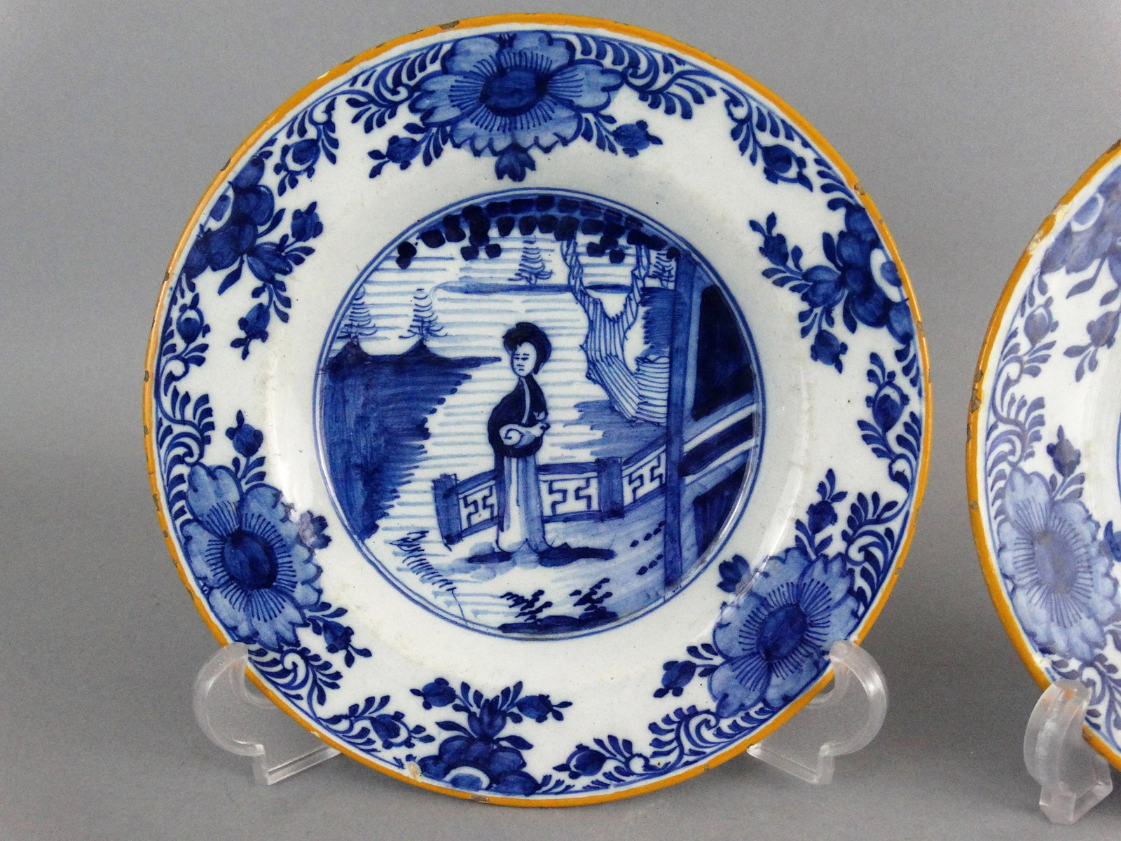 18th-Century Dutch Delft Plates With Chinoiserie Figures, Long Eliza, Pair - 3