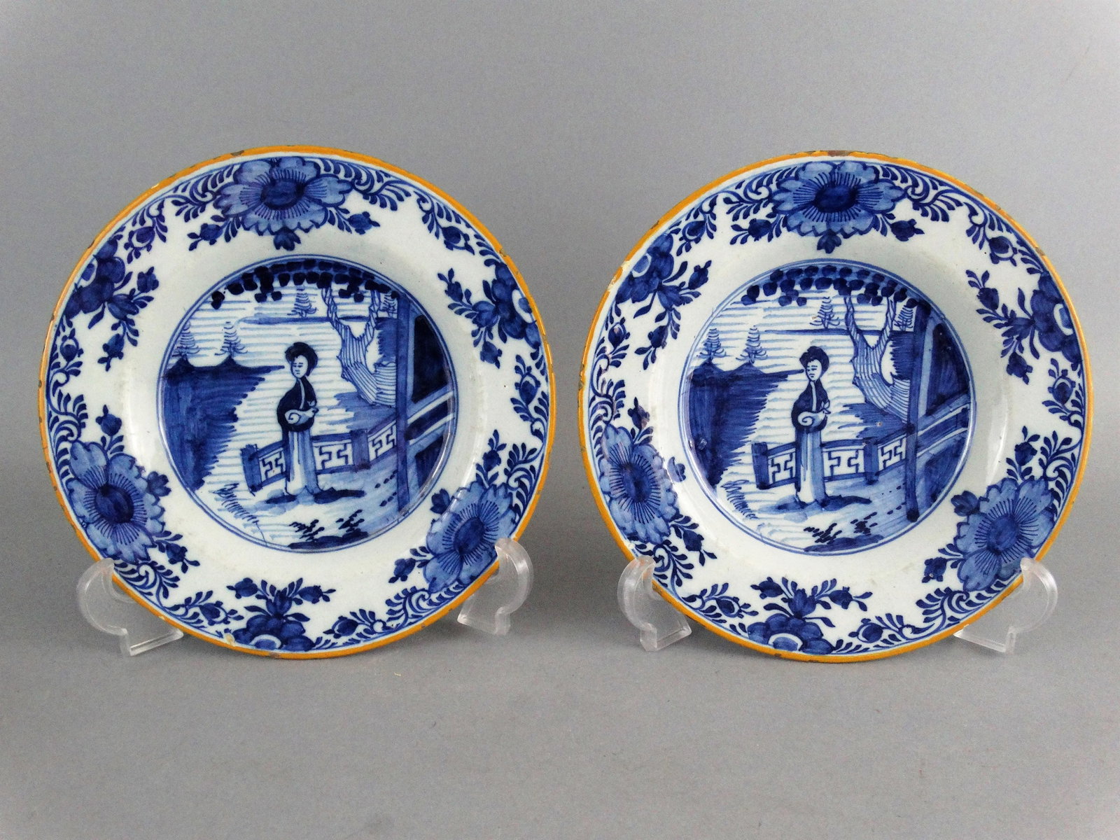 18th-Century Dutch Delft Plates With Chinoiserie Figures, Long Eliza, Pair - 8